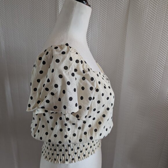 Monteau Los Angeles Polka Dot Linen Blend Top Size Large Smocked waistband - Picture 3 of 11
